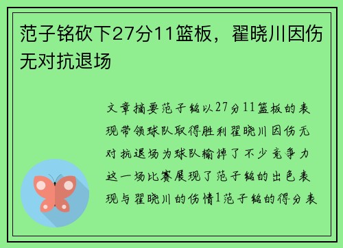 范子铭砍下27分11篮板,翟晓川因伤无对抗退场 范子铭砍下27分11篮板,翟晓川因伤无对抗退场